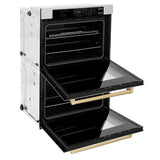 ZLINE 30 in. Autograph Edition Professional True Convection Double Wall Oven with Air Fry and Self Clean in Satin Stainless Steel with Champagne Bronze Handles (WADSZ-30-CB)