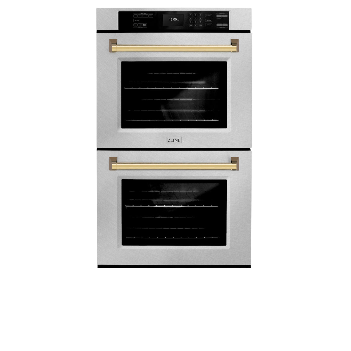 ZLINE 30 in. Autograph Edition Professional True Convection Double Wall Oven with Air Fry and Self Clean in Satin Stainless Steel with Polished Gold Handles (WADSZ-30-G)
