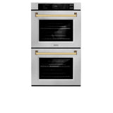 ZLINE 30 in. Autograph Edition Professional True Convection Double Wall Oven with Air Fry and Self Clean in Satin Stainless Steel with Polished Gold Handles (WADSZ-30-G)