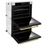 ZLINE 30 in. Autograph Edition Professional True Convection Double Wall Oven with Air Fry and Self Clean in Satin Stainless Steel with Polished Gold Handles (WADSZ-30-G)