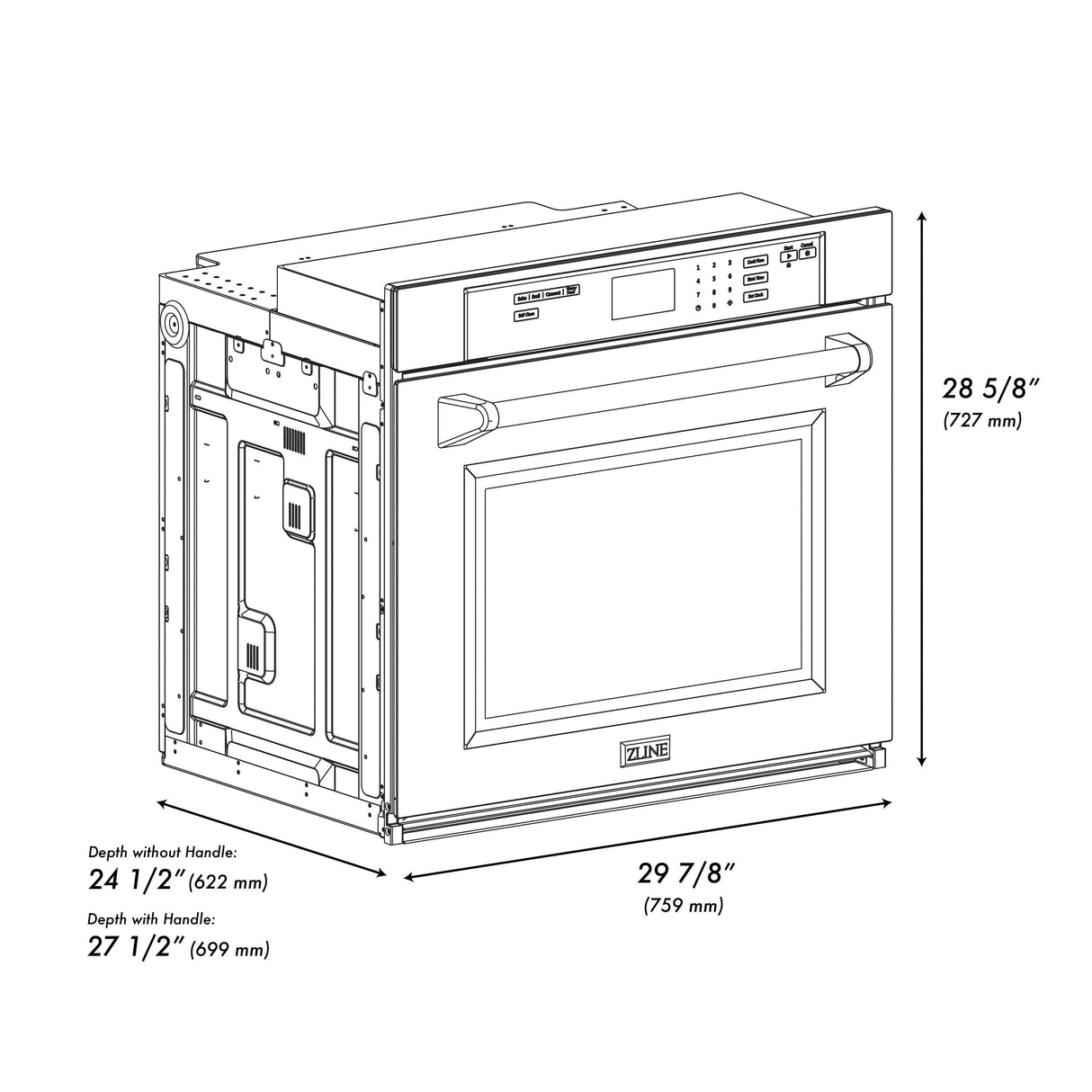 ZLINE 30 in. Autograph Edition Professional True Convection Single Wall Oven with Air Fry and Self Clean in Satin Stainless Steel with Polished Gold Handle (WASSZ-30-G)