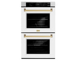 ZLINE 30 in. Autograph Edition Professional True Convection Double Wall Oven with Air Fry and Self Clean in Satin Stainless Steel with White Matte Doors and Champagne Bronze Handles (WADSZ-WM-30-CB)