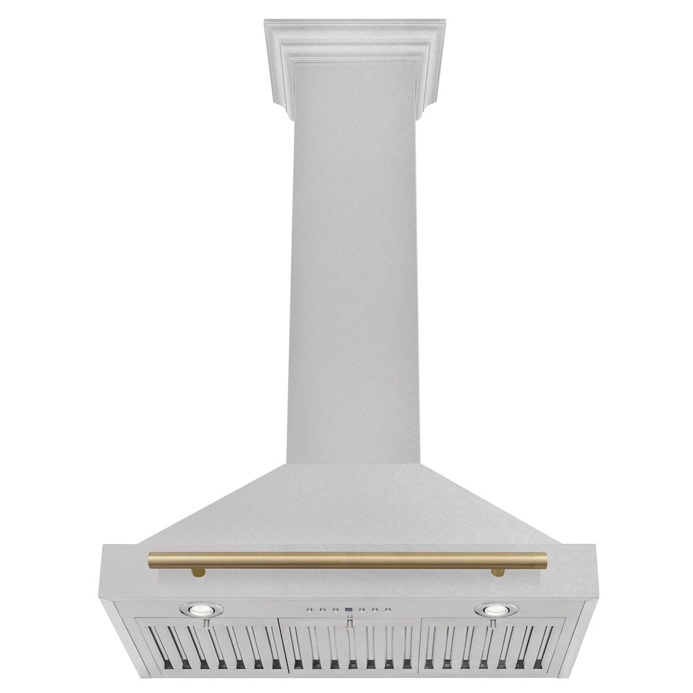 ZLINE 30 in. Autograph Edition Convertible Fingerprint Resistant DuraSnow® Stainless Steel Range Hood with Champagne Bronze Handle (KB4SNZ-30-CB)