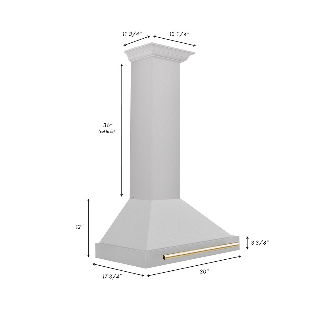 ZLINE 30 in. Autograph Edition Convertible Fingerprint Resistant DuraSnow® Stainless Steel Range Hood with Polished Gold Handle (KB4SNZ-30-G)