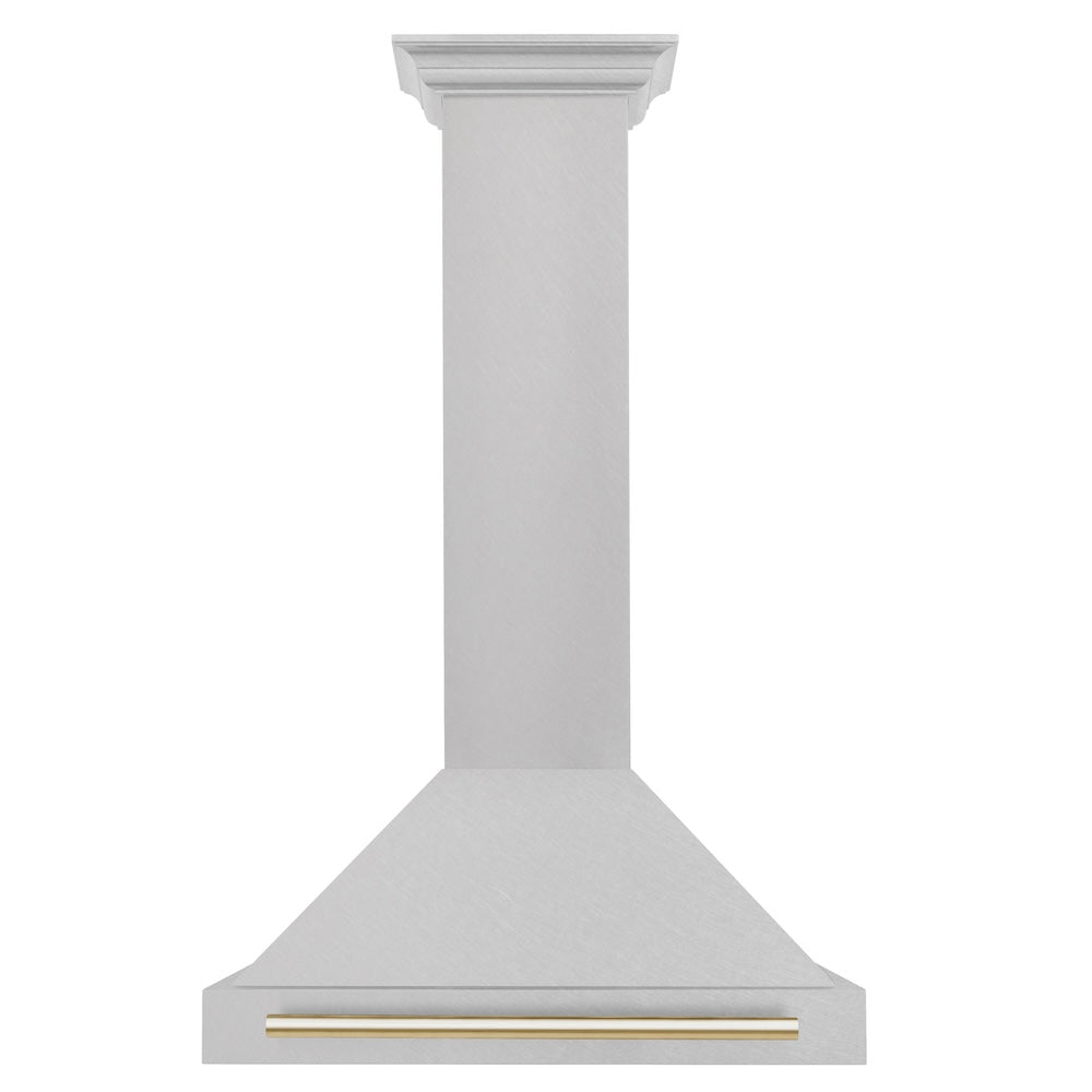 ZLINE 30 in. Autograph Edition Convertible Fingerprint Resistant DuraSnow® Stainless Steel Range Hood with Polished Gold Handle (KB4SNZ-30-G)