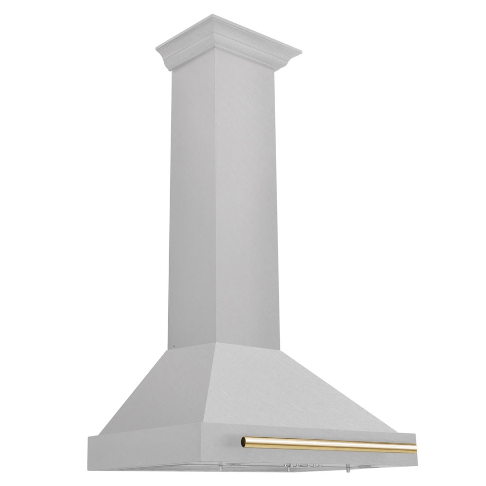 ZLINE 30 in. Autograph Edition Convertible Fingerprint Resistant DuraSnow® Stainless Steel Range Hood with Polished Gold Handle (KB4SNZ-30-G)