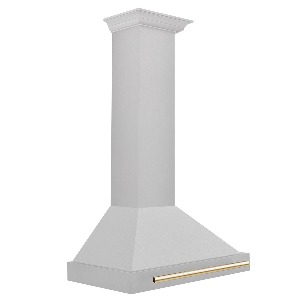 ZLINE 30 in. Autograph Edition Convertible Fingerprint Resistant DuraSnow® Stainless Steel Range Hood with Polished Gold Handle (KB4SNZ-30-G)