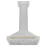 ZLINE 30 in. Autograph Edition Convertible Fingerprint Resistant DuraSnow® Stainless Steel Range Hood with Polished Gold Handle (KB4SNZ-30-G)