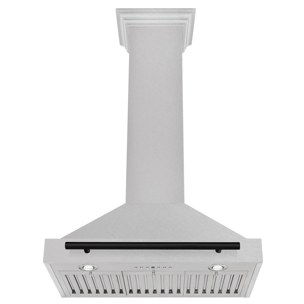 ZLINE 30 in. Autograph Edition Convertible Fingerprint Resistant DuraSnow® Stainless Steel Range Hood with Matte Black Handle (KB4SNZ-30-MB)