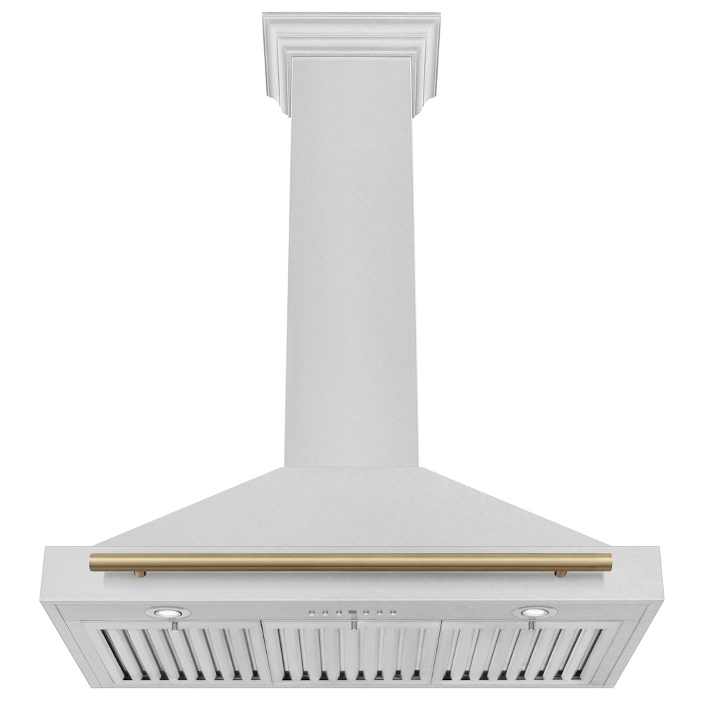 ZLINE 36 in. Autograph Edition Convertible Fingerprint Resistant DuraSnow® Stainless Steel Range Hood with Champagne Bronze Handle (KB4SNZ-36-CB)