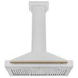 ZLINE 36 in. Autograph Edition Convertible Fingerprint Resistant DuraSnow® Stainless Steel Range Hood with Champagne Bronze Handle (KB4SNZ-36-CB)