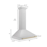 ZLINE 36 in. Autograph Edition Convertible Fingerprint Resistant DuraSnow® Stainless Steel Range Hood with Polished Gold Handle (KB4SNZ-36-G)