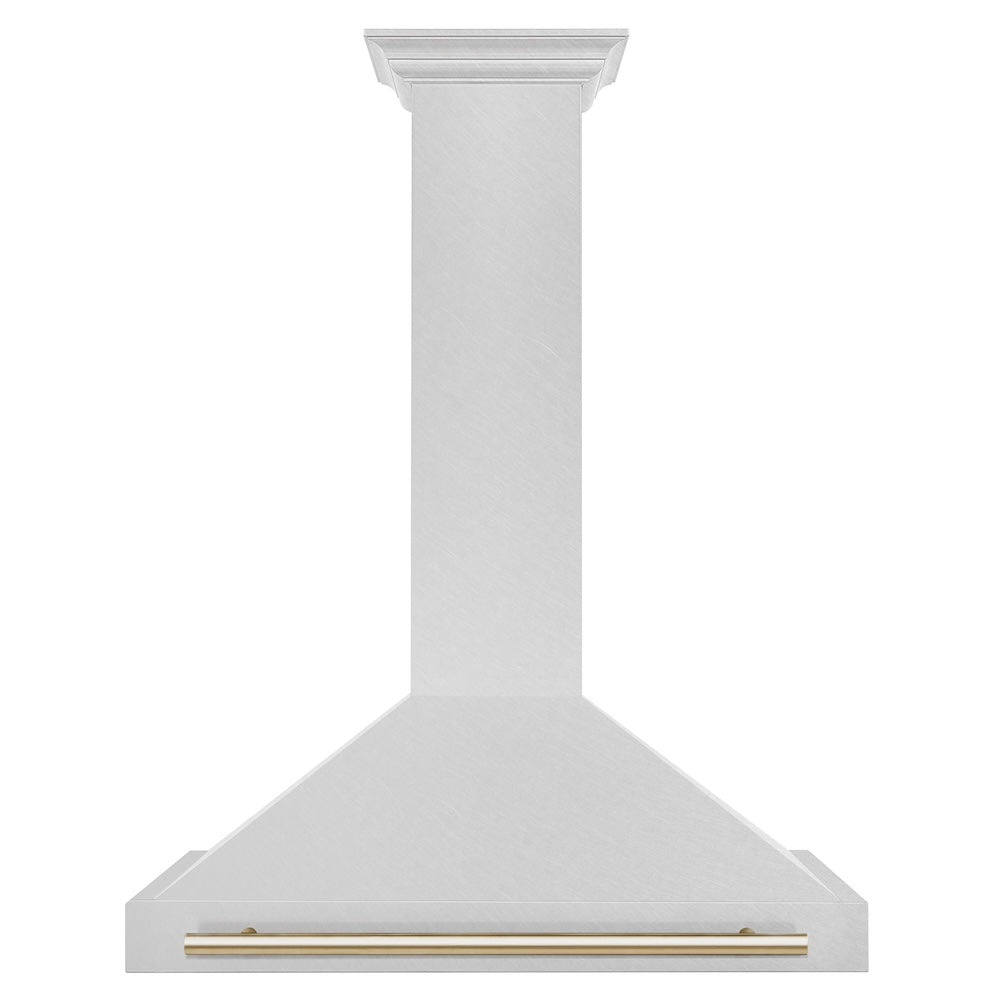ZLINE 36 in. Autograph Edition Convertible Fingerprint Resistant DuraSnow® Stainless Steel Range Hood with Polished Gold Handle (KB4SNZ-36-G)