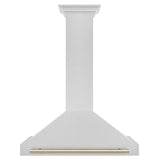 ZLINE 36 in. Autograph Edition Convertible Fingerprint Resistant DuraSnow® Stainless Steel Range Hood with Polished Gold Handle (KB4SNZ-36-G)