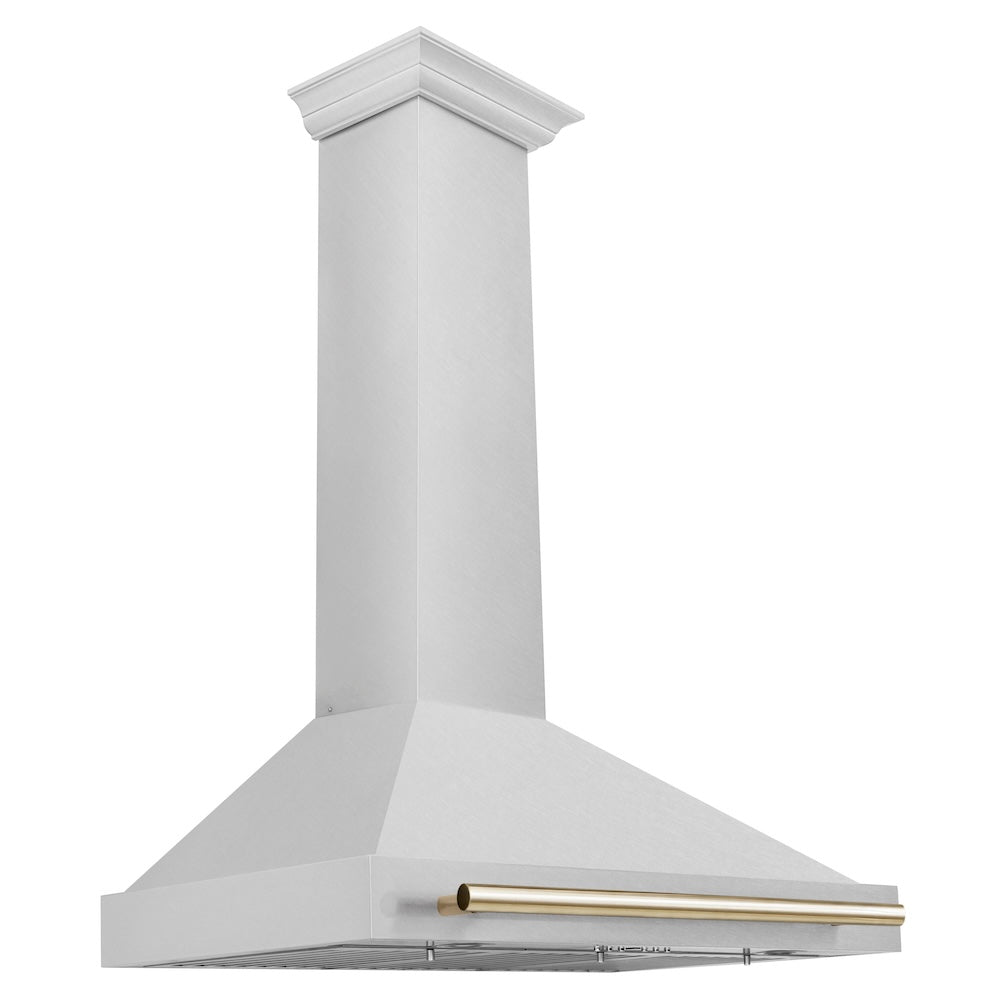 ZLINE 36 in. Autograph Edition Convertible Fingerprint Resistant DuraSnow® Stainless Steel Range Hood with Polished Gold Handle (KB4SNZ-36-G)