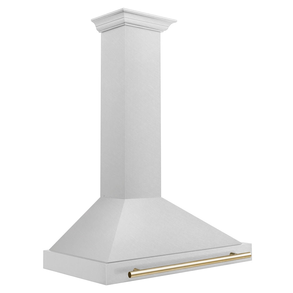 ZLINE 36 in. Autograph Edition Convertible Fingerprint Resistant DuraSnow® Stainless Steel Range Hood with Polished Gold Handle (KB4SNZ-36-G)