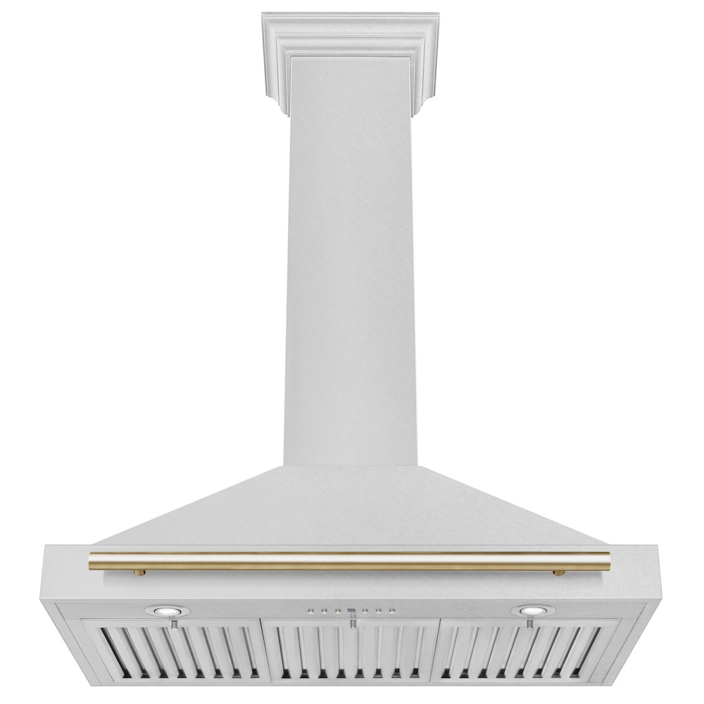 ZLINE 36 in. Autograph Edition Convertible Fingerprint Resistant DuraSnow® Stainless Steel Range Hood with Polished Gold Handle (KB4SNZ-36-G)
