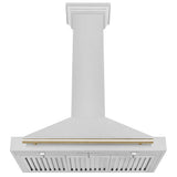 ZLINE 36 in. Autograph Edition Convertible Fingerprint Resistant DuraSnow® Stainless Steel Range Hood with Polished Gold Handle (KB4SNZ-36-G)