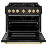 ZLINE Autograph Edition 36 in. 5.2 cu. ft. Select Dual Fuel Range with 6 Burner Gas Cooktop and Electric Convection Oven in Black Stainless Steel with Champagne Bronze Accents (HDRBZ-36-CB)