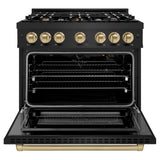 ZLINE Autograph Edition 36 in. 5.2 cu. ft. Select Gas Range with 6 Burner Cooktop and Convection Gas Oven in Black Stainless Steel and Champagne Bronze Accents (HGRBZ-36-CB)