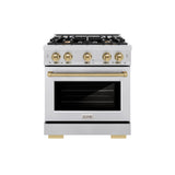 ZLINE Autograph Edition 30 in. 4.2 cu. ft. Select Dual Fuel Range with 4 Burner Gas Cooktop and Electric Convection Oven in Stainless Steel with Champagne Bronze Accents (HDRZ-30-CB)