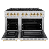 ZLINE Autograph Edition 48 in. 6.7 cu. ft. Select Double Oven Dual Fuel Range with 8 Burner Gas Cooktop in Stainless Steel and Polished Gold Accents (HDRZ-48-G)