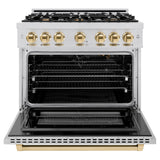 ZLINE Autograph Edition 36 in. 5.2 cu. ft. Select Gas Range with 6 Burner Cooktop and Convection Gas Oven in Stainless Steel and Polished Gold Accents (HGRZ-36-G)