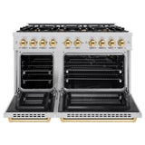 ZLINE Autograph Edition 48 in. 6.7 cu. ft. Select Double Oven Gas Range with 8 Burner Cooktop in Stainless Steel and Polished Gold Accents (HGRZ-48-G)