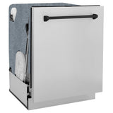 ZLINE Autograph Edition 24" Monument Series 3rd Rack Top Control Built-In Tall Tub Dishwasher in Stainless Steel with Matte Black Handle, 45dBa (DWMTZ-304-24-MB)