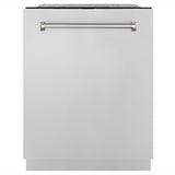 ZLINE Autograph Edition 24 in. Monument Series 3rd Rack Top Touch Control Tall Tub Dishwasher in Stainless Steel with Polished Nickel Helix Handle, 45dBa (DWMTZ-30424-KPN)
