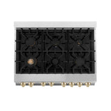 ZLINE Autograph Edition 36 in. 4.6 cu. ft. Legacy Dual Fuel Range with 6 Burner Gas Cooktop and Electric Convection Oven in Stainless Steel and Polished Gold Accents (RAZ-36-G)