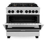 ZLINE Autograph Edition 36 in. 4.6 cu. ft. Legacy Dual Fuel Range with 6 Burner Gas Cooktop and Electric Convection Oven in Stainless Steel and Matte Black Accents (RAZ-36-MB)