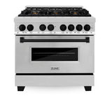 ZLINE Autograph Edition 36 in. 4.6 cu. ft. Legacy Dual Fuel Range with 6 Burner Gas Cooktop and Electric Convection Oven in Stainless Steel and Matte Black Accents (RAZ-36-MB)