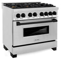 ZLINE Autograph Edition 36 in. 4.6 cu. ft. Legacy Dual Fuel Range with 6 Burner Gas Cooktop and Electric Convection Oven in Stainless Steel and Matte Black Accents (RAZ-36-MB)