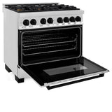 ZLINE Autograph Edition 36 in. 4.6 cu. ft. Legacy Dual Fuel Range with 6 Burner Gas Cooktop and Electric Convection Oven in Stainless Steel and Matte Black Accents (RAZ-36-MB)