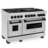 ZLINE Autograph Edition 48 in. 6.0 cu. ft. Legacy Dual Fuel Range with 7 Burner Gas Cooktop and 2 Electric Ovens in Stainless Steel and Matte Black Accents (RAZ-48-MB)