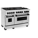 ZLINE Autograph Edition 48 in. 6.0 cu. ft. Legacy Dual Fuel Range with 7 Burner Gas Cooktop and 2 Electric Ovens in Stainless Steel and Matte Black Accents (RAZ-48-MB)