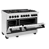 ZLINE Autograph Edition 48 in. 6.0 cu. ft. Legacy Dual Fuel Range with 7 Burner Gas Cooktop and 2 Electric Ovens in Stainless Steel and Matte Black Accents (RAZ-48-MB)