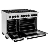 ZLINE Autograph Edition 48 in. 6.0 cu. ft. Legacy Dual Fuel Range with 7 Burner Gas Cooktop and 2 Electric Ovens in Stainless Steel and Matte Black Accents (RAZ-48-MB)