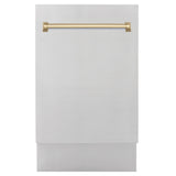 ZLINE Autograph Edition 18” Tallac Series 3rd Rack Top Control Built-In Dishwasher in Stainless Steel with Champagne Bronze Handle, 51dBa (DWVZ-304-18-CB)