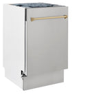 ZLINE Autograph Edition 18” Tallac Series 3rd Rack Top Control Built-In Dishwasher in Stainless Steel with Champagne Bronze Handle, 51dBa (DWVZ-304-18-CB)