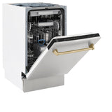 ZLINE Autograph Edition 18” Tallac Series 3rd Rack Top Control Built-In Dishwasher in Stainless Steel with Champagne Bronze Handle, 51dBa (DWVZ-304-18-CB)