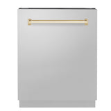 ZLINE Autograph Edition 24" Tallac Series 3rd Rack Top Control Built-In Tall Tub Dishwasher in Stainless Steel with Polished Gold Handle, 51dBa (DWVZ-304-24-G)