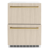 ZLINE Autograph Edition 24 in. Touchstone 168 Can Outdoor-Rated Dual Refrigerator Drawer with Panel-Ready Doors and Polished Gold Handles (RDSPOZ-24-G)
