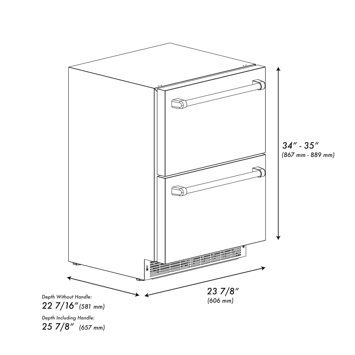 ZLINE Autograph Edition 24 in. Touchstone 168 Can Outdoor-Rated Dual Refrigerator Drawer with Black Matte Doors and Champagne Bronze Handles (RDSOZ-BLM-24-CB)