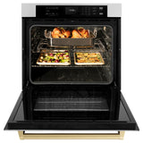 ZLINE 30 in. Autograph Edition Professional True Convection Single Wall Oven with Air Fry and Self Clean in Stainless Steel with Champagne Bronze Handle (WASZ-30-CB)