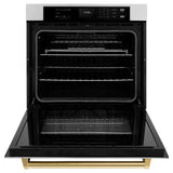 ZLINE 30 in. Autograph Edition Professional True Convection Single Wall Oven with Air Fry and Self Clean in Stainless Steel with Polished Gold Handle (WASZ-30-G)