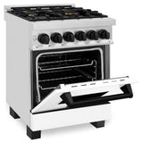 ZLINE Autograph Edition 24 in. 2.8 cu. ft. Legacy Dual Fuel Range with 4 Burner Gas Cooktop and Electric Convection Oven in Stainless Steel with White Matte Door and Matte Black Accents (RAZ-WM-24-MB)
