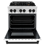 ZLINE Autograph Edition 30 in. 4.0 cu. ft. Legacy Dual Fuel Range with 4 Burner Gas Cooktop and Electric Convection Oven in Stainless Steel with White Matte Door and Matte Black Accents (RAZ-WM-30-MB)