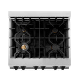 ZLINE Autograph Edition 30 in. 4.0 cu. ft. Legacy Dual Fuel Range with 4 Burner Gas Cooktop and Electric Convection Oven in Stainless Steel with White Matte Door and Matte Black Accents (RAZ-WM-30-MB)